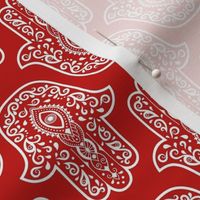 Medium Scale Hamsa Hands White on Red