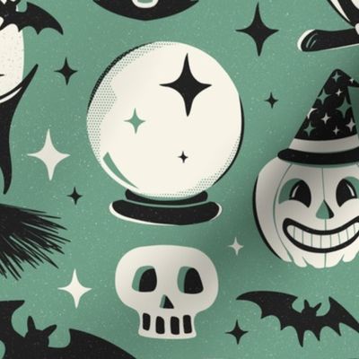 Witchy Wonders - Retro Halloween Nightshade Green Large Scale