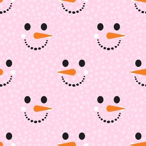 Large Scale Snowman Faces on Pink