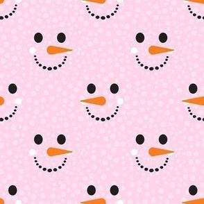Medium Scale Snowman Faces on Pink