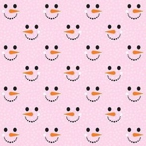 Small Scale Snowman Faces on Pink