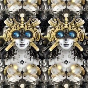6 biomechanical female woman aliens sci-fi science fiction futuristic grey gold blue heavy metal death metal art surreal dark fantasy industrial machine engine goggles visors      