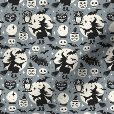 Witchy Wonders - Retro Halloween Grey Small Scale