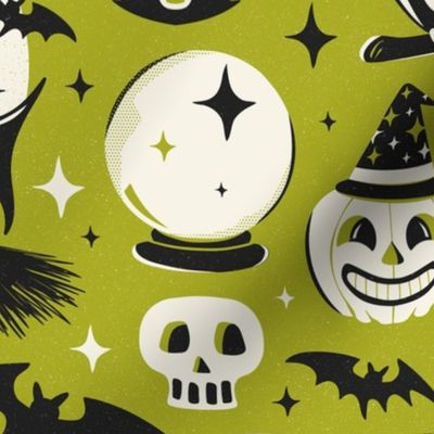 Witchy Wonders - Retro Halloween Lime Green Large Scale