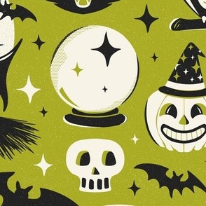 Witchy Wonders - Retro Halloween Lime Green Large Scale