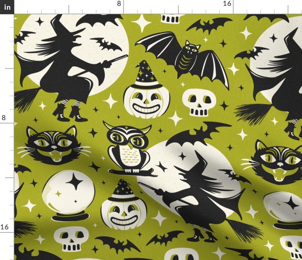 Witchy Wonders - Retro Halloween Lime Green Large Scale