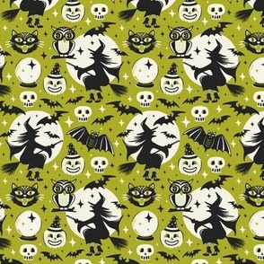 Witchy Wonders - Retro Halloween Lime Green Small Scale