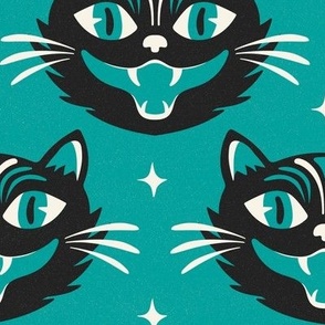 Black Magic Halloween Cat Teal Large Scale