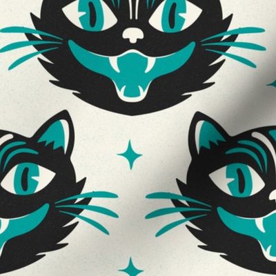 Black Magic Halloween Cat Ivory Teal Large Scale