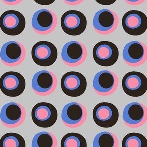 Black and Pink Retro Circles on Gray