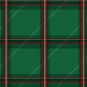 Tartan pattern with red, black and ivory stripes on green background
