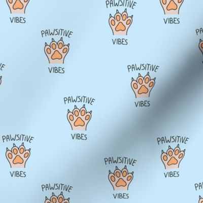 Positive vibes - Pawsitive pet vibes cats and dogs paw design veterinarian print on baby blue