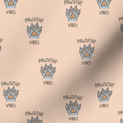 Positive vibes - Pawsitive pet vibes cats and dogs paw design veterinarian print blue on tan boys