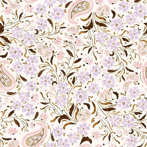 floral paisley pattern, lavender-melon- burlywood