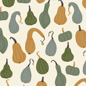 Autumn Gourds in Gold and Green (Large Scale)