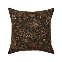 Monochrome Damask Witch Eclectic COPPER mystical owl_medium scale