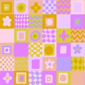 Crochet granny blanket pink, yellow and purple