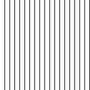 Narrow black stripes on white - vertical - 1/8th inch black stripe on white, 1 inch repeat.