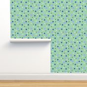 Blue Polkadots on Teal Background