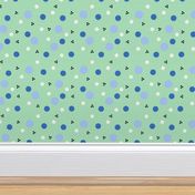 Blue Polkadots on Teal Background