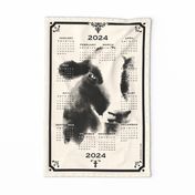 2024 Calendar - Abstract hand-painted Watercolor - Vintage Cow - animals calendar, cows, cow calendar