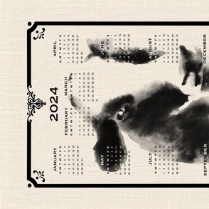 2024 Calendar - Abstract hand-painted Watercolor - Vintage Cow - animals calendar, cows, cow calendar