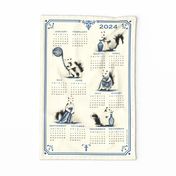 2024 Calendar - Hand-painted Vintage Squirrels - Wild animals, Watercolor, whimsical - Please choose Linen Cotton Canvas or a fabric wider than 54”(137cm)