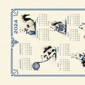 2024 Calendar - Hand-painted Vintage Squirrels - Wild animals, Watercolor, whimsical - Please choose Linen Cotton Canvas or a fabric wider than 54”(137cm)