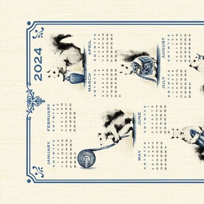 2023 Calendar - Hand-painted Vintage Squirrels - Wild animals, Watercolor, whimsical - Please choose Linen Cotton Canvas or a fabric wider than 54”(137cm)
