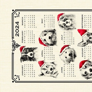 2024 Calendar - Santa’s Helpers - hand painted watercolor dogs, 2024 calendar, animal calendar