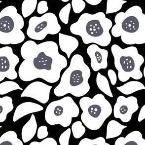 Black and White Retro Flowers - Large