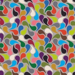 Droplets -- Rainbow Multicolor on Grey Groovy Abstract Graphic Geometric Paisley Shape