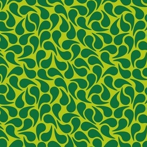 Droplets -- Green on Chartreuse Groovy Abstract Graphic Geometric Paisley Shape