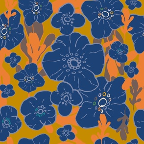 August Poppy - Blue On Gold.