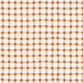 large scale Wobbly Gingham Plaid Check  in Copper and Pink