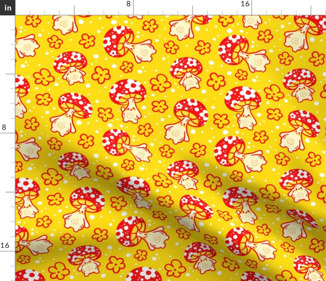 Groovy Mushroom Toadstools on Yellow