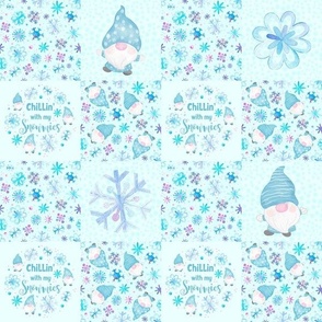 Smaller Scale 3" Patchwork Chillin' With My Snowies Winter Snowflake Gnomes for Cheater Quilt or Blanket