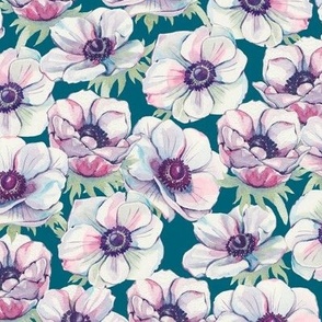 anemones  green background