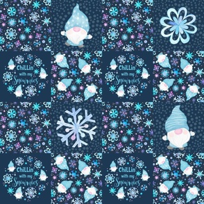 Bigger Scale 6" Patchwork Chillin' With My Snowies Winter Snowflake Gnomes for Cheater Quilt or Blanket