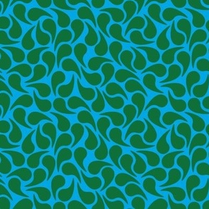 Droplets -- Emerald Green  on Turquoise Blue Groovy Abstract Graphic Geometric Paisley Shape