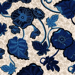 Climbing flowers  - Flowering vines – Intense blue on Offwhite background