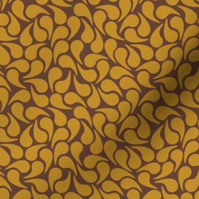 Droplets -- Gold on Brown Groovy Abstract Graphic Geometric Paisley Shape