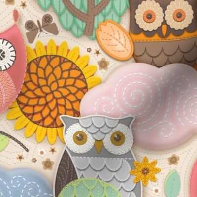 1970s Owl Appliques Size Options