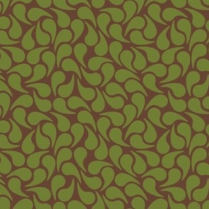 Droplets -- Olive Green on Brown  Groovy Abstract Graphic Geometric Paisley Shape