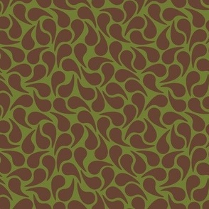 Droplets -- Brown on Olive Green Groovy Abstract Graphic Geometric Paisley Shape