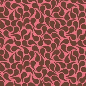 Droplets -- Brown on Salmon Pink Peach  Groovy Abstract Graphic Geometric Paisley Shape