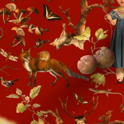 Spooky Steampunk Retro  Girly Gothic  Create Witchy Collage with Mystic Animals for Halloween Aesthetic Wallpaper dramatic Hot Red