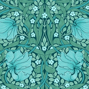 William Morris  ~  Antiqued Pimpernel ~ Aqua on Crane  