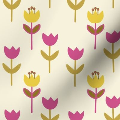 Modern tulips on yellow background - medium