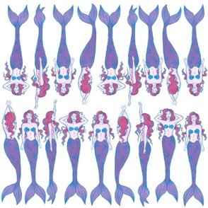 Lounging Mermaids - Pink, Blue, and Purple